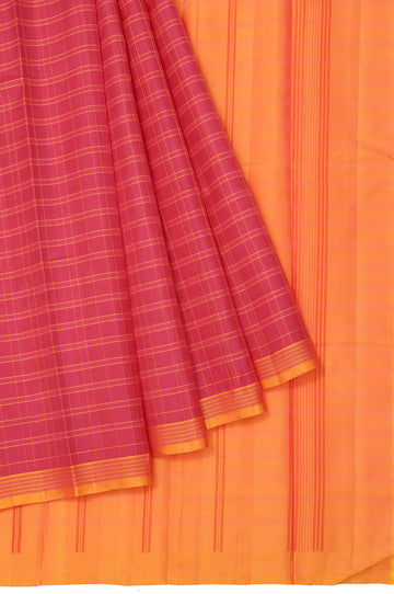 Onion Pink Kanchipuram Silk Saree with Orange Stripes and Tassels