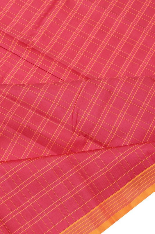 Onion Pink Kanchipuram Silk Saree with Orange Stripes and Tassels