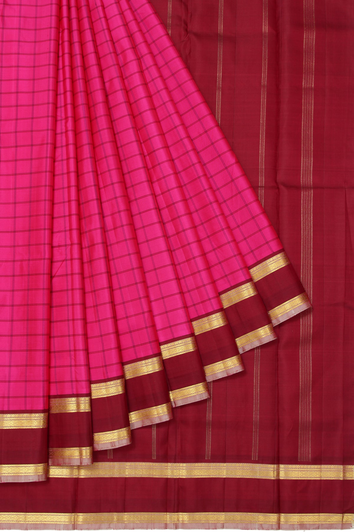 Pink Kanchipuram Silk Saree with Pink Stripes