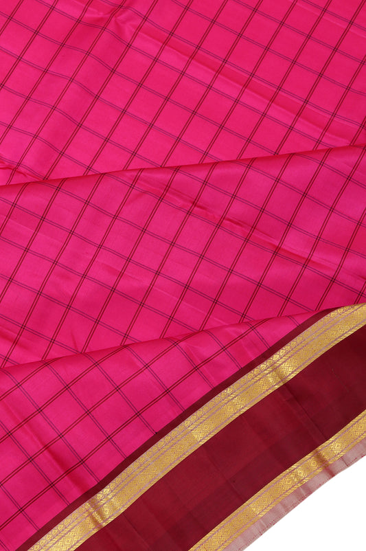 Pink Kanchipuram Silk Saree with Pink Stripes