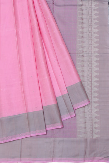 Pink Kanchipuram Silk Saree with Grey Plain Border