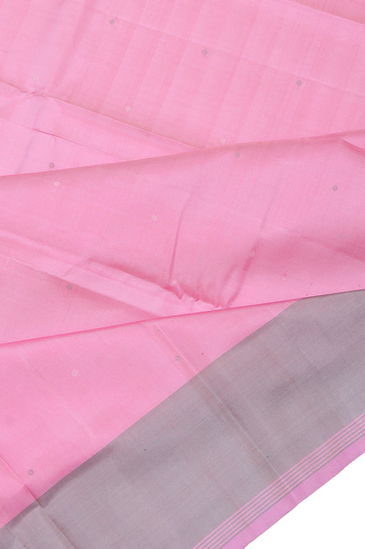 Pink Kanchipuram Silk Saree with Grey Plain Border