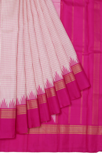 Cream Kanchipuram Silk Saree with Pink Open Border