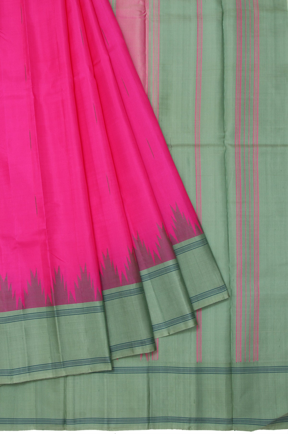 Pink Kanchipuram Silk Saree with Pista Green Border