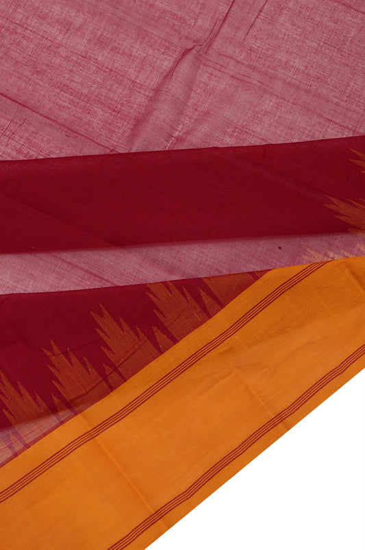 Maroon Kanchi Cotton Saree with Mustard Self Stripes and Temple Design