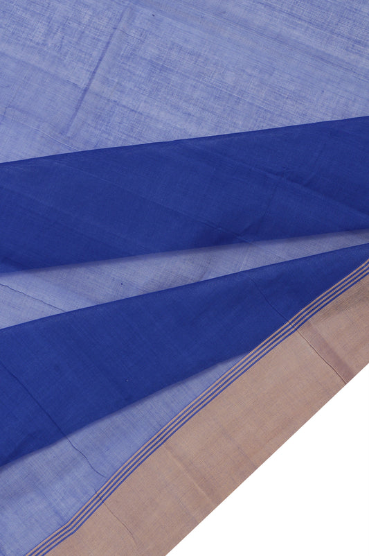 Blue Kanchi Cotton Saree with Beige Blue Stripes and Plain Design