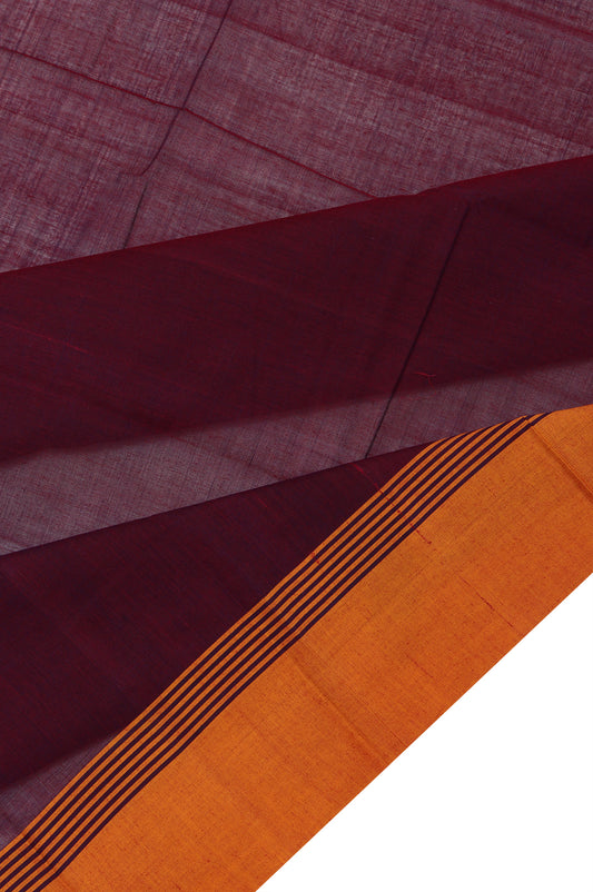 Magenta Kanchi Cotton Saree with Mustard Plain Stripes