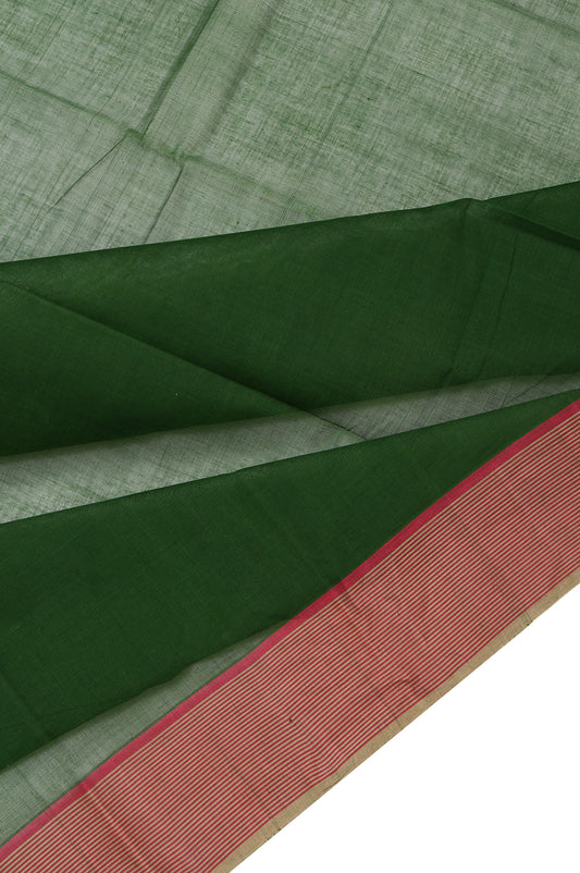 Parrot Green Kanchi Cotton Saree with Gold Zari Stripes and Thread Work