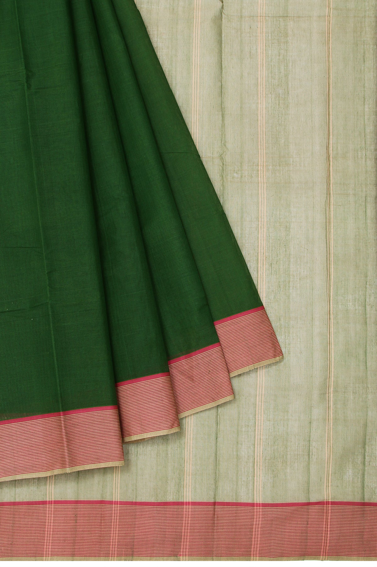 Parrot Green Kanchi Cotton Saree with Gold Zari Stripes and Thread Work