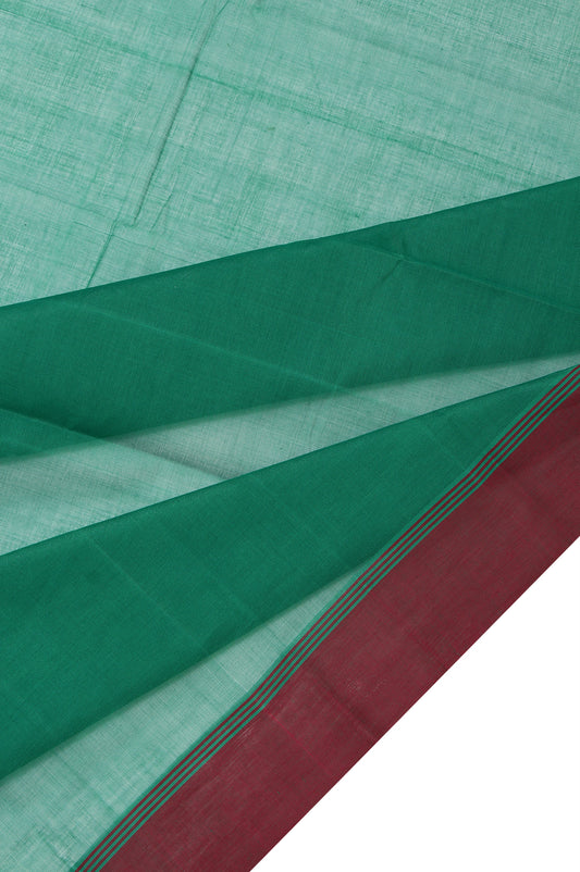 Green Kanchi Cotton Saree with Maroon Stripes and Self Stripes