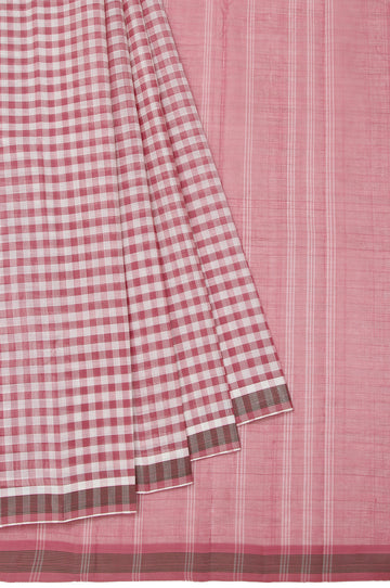 Onion Pink Kanchi Cotton Saree with Green Stripes