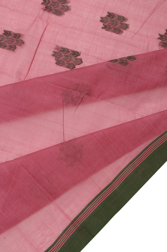 Onion Pink Kanchi Cotton Saree with Green Border and Jaal Butta