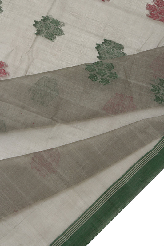 Grey Kanchi Cotton Saree with Green Plain and Grey Stripes