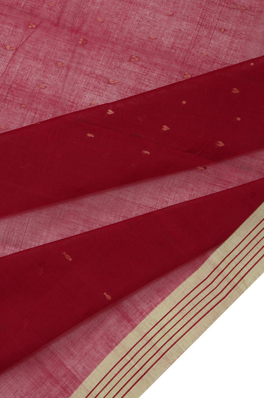 Maroon Kanchi Cotton Saree with Pista Green Gold Zari Leaf Design