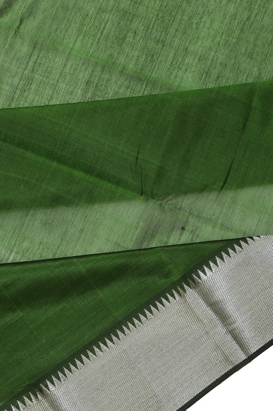 Green Mangalagiri Silk Saree with  Silver Zari Pallu