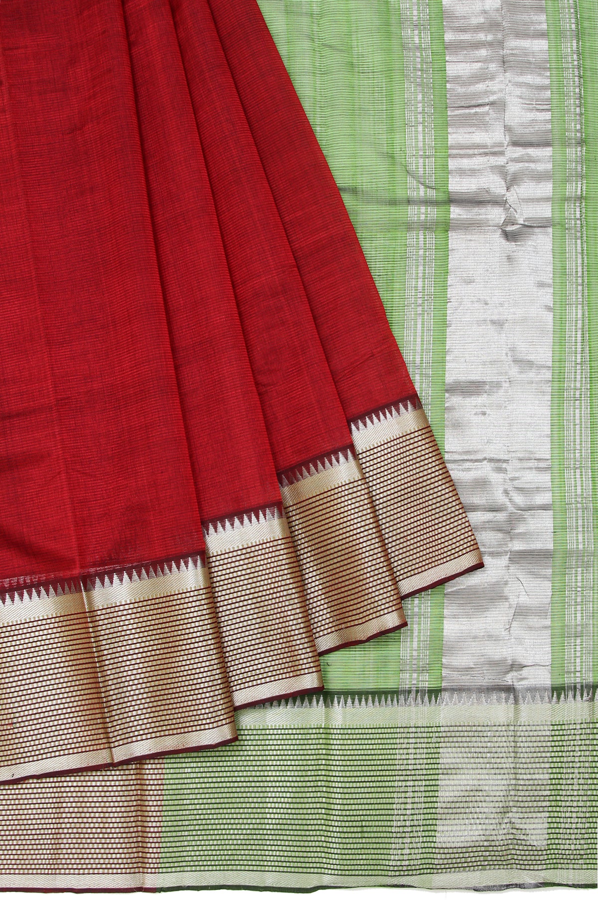 Maroon Striped Mangalagiri Silk Saree with Green Pallu