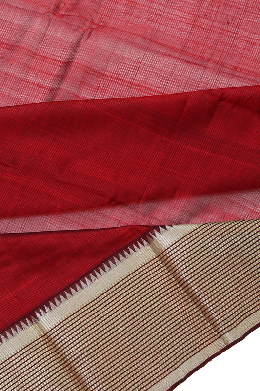 Maroon Striped Mangalagiri Silk Saree with Green Pallu