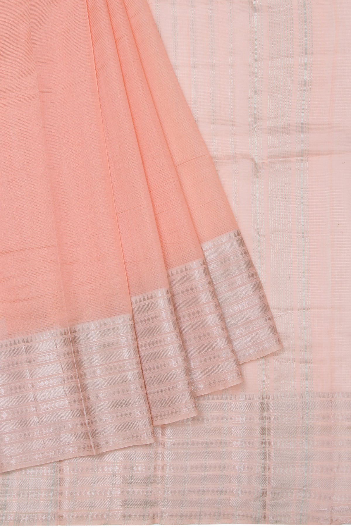 Peach Striped Mangalagiri Silk Saree with Plain Blouse