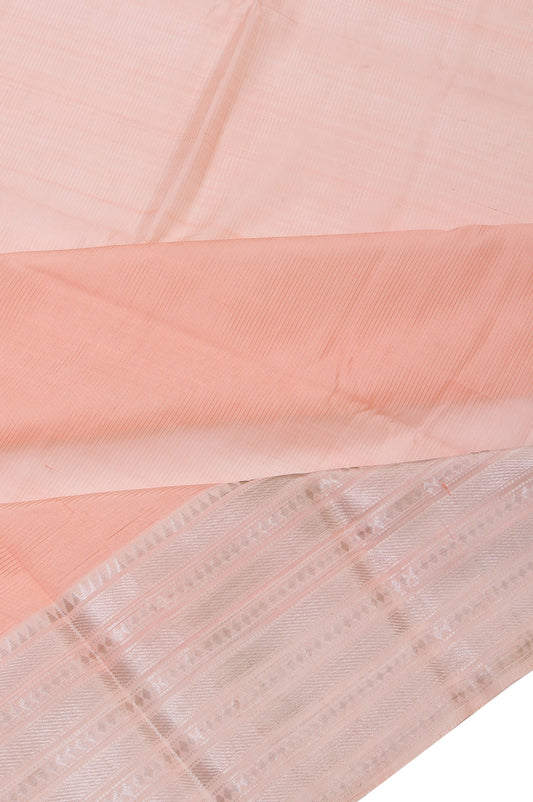 Peach Striped Mangalagiri Silk Saree with Plain Blouse