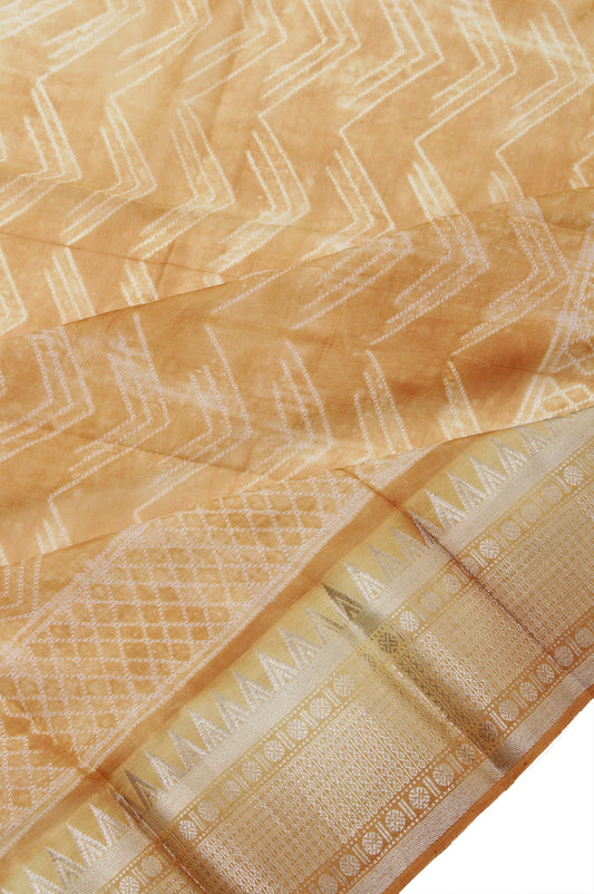 Mustard Mangalagiri Silk Saree with Yellow Border and Silver Zari Temple Design