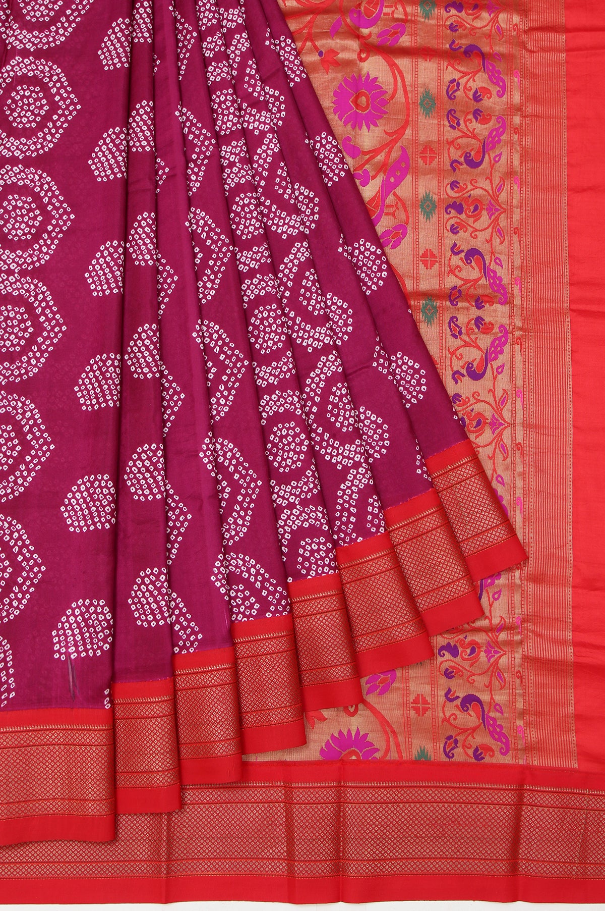 Purple Bandhani Silk Saree with Bandhani Butta Design