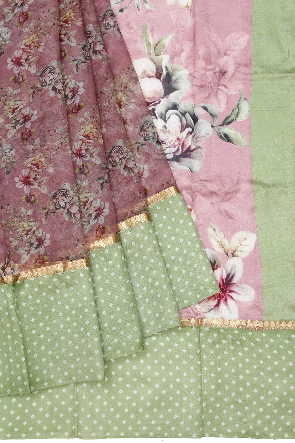 Onion Pink Kanchi Kora Silk Saree with Parrot Green Blouse