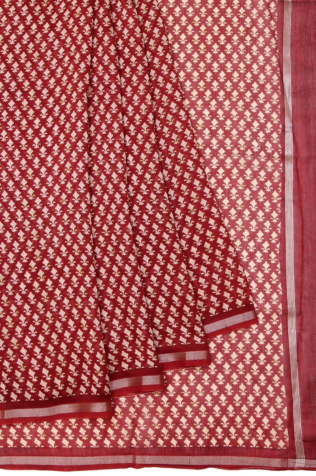 Maroon Chanderi Cotton Silk Saree with Printed Border