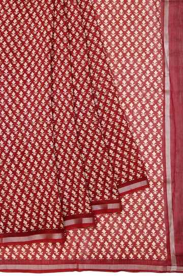 Maroon Chanderi Cotton Silk Saree with Silver Zari