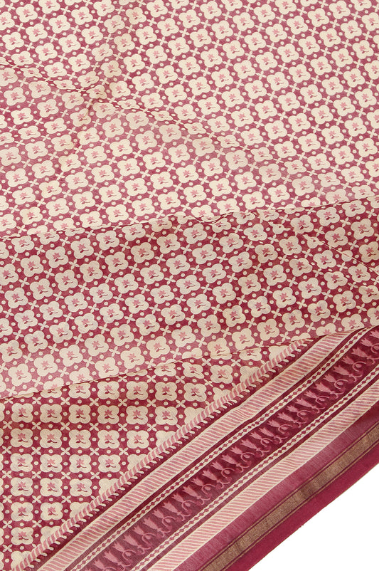 Maroon Chanderi Cotton Silk Saree with Plain Blouse