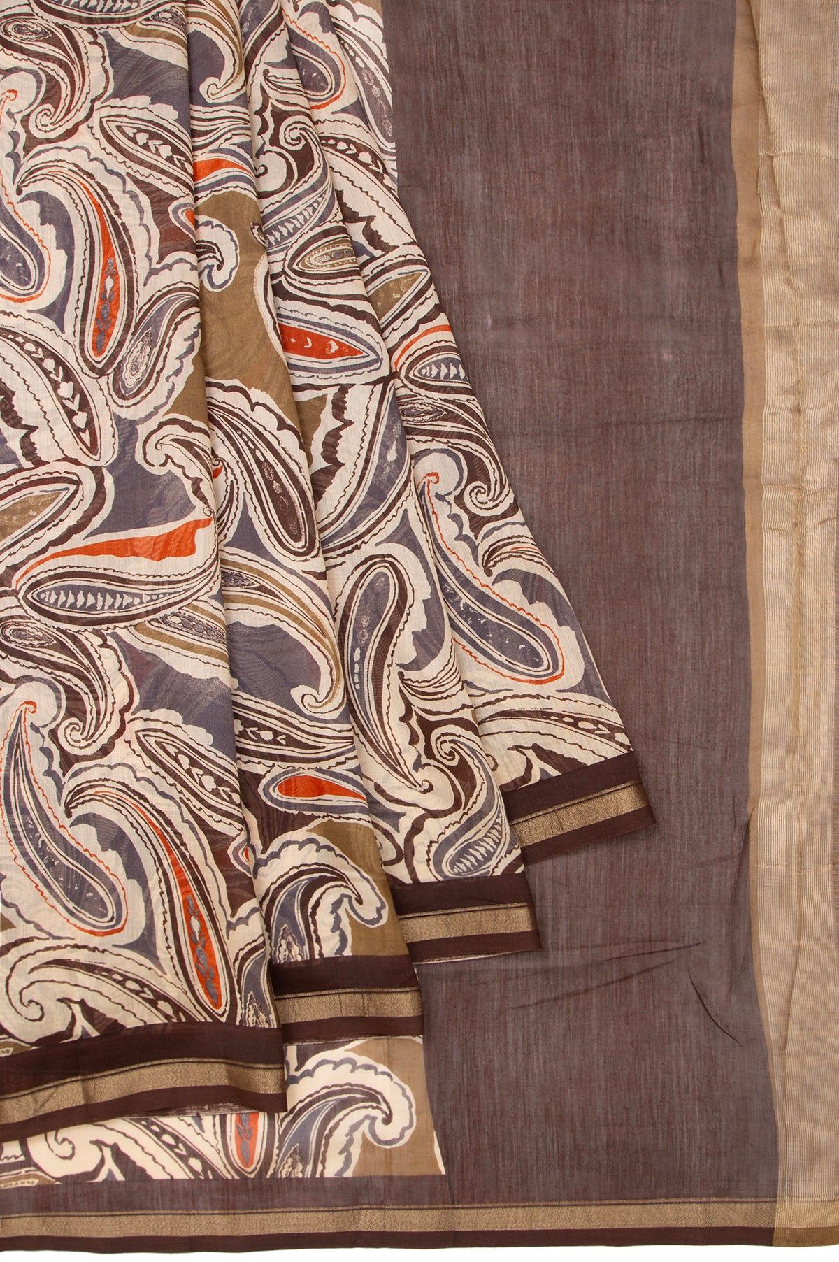 Multi-Coloured Chanderi Cotton Silk Saree with Brown Border