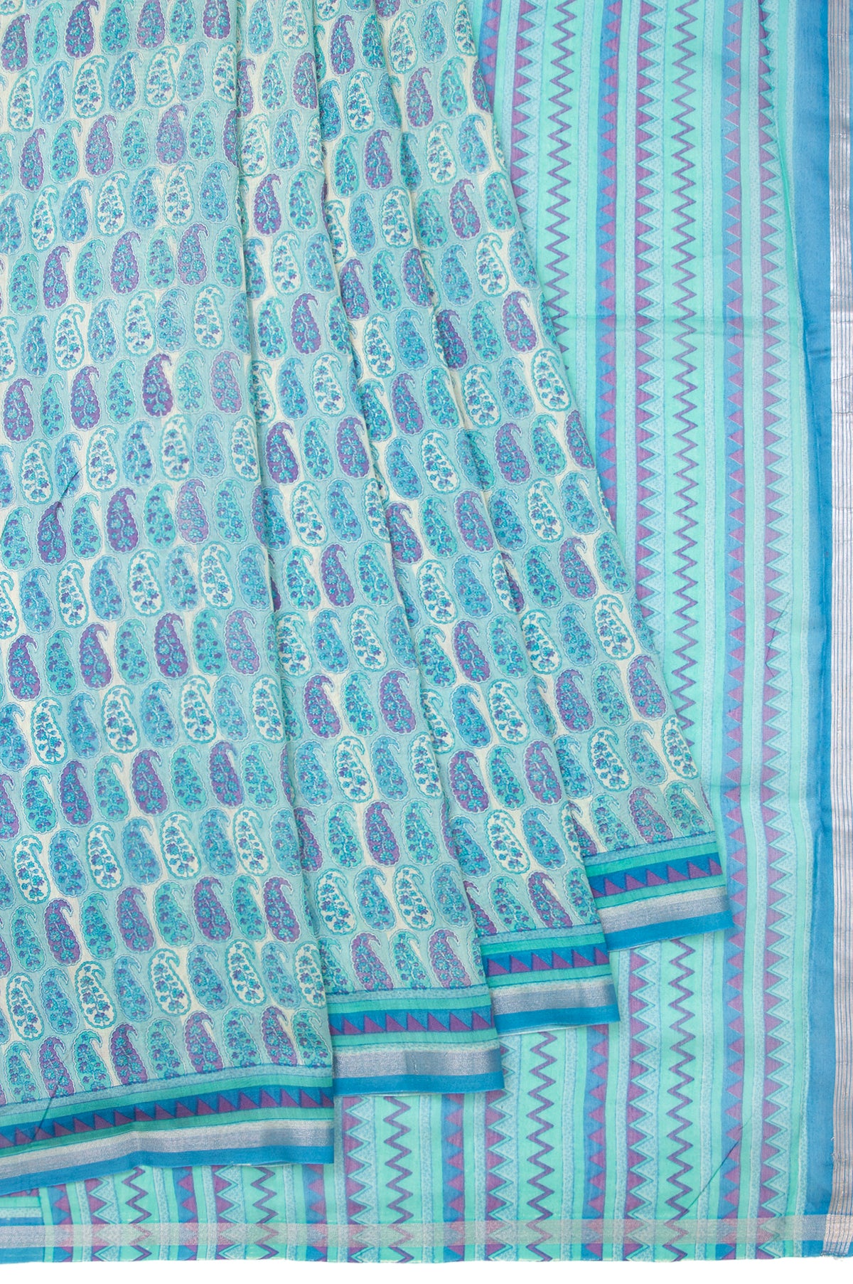 Multicolour Chanderi Cotton Silk Saree with Sky Blue Blouse