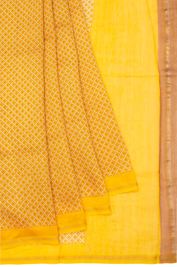 Yellow Chanderi Cotton Silk Saree with Mustard Pallu