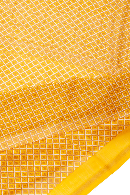 Yellow Chanderi Cotton Silk Saree with Mustard Pallu