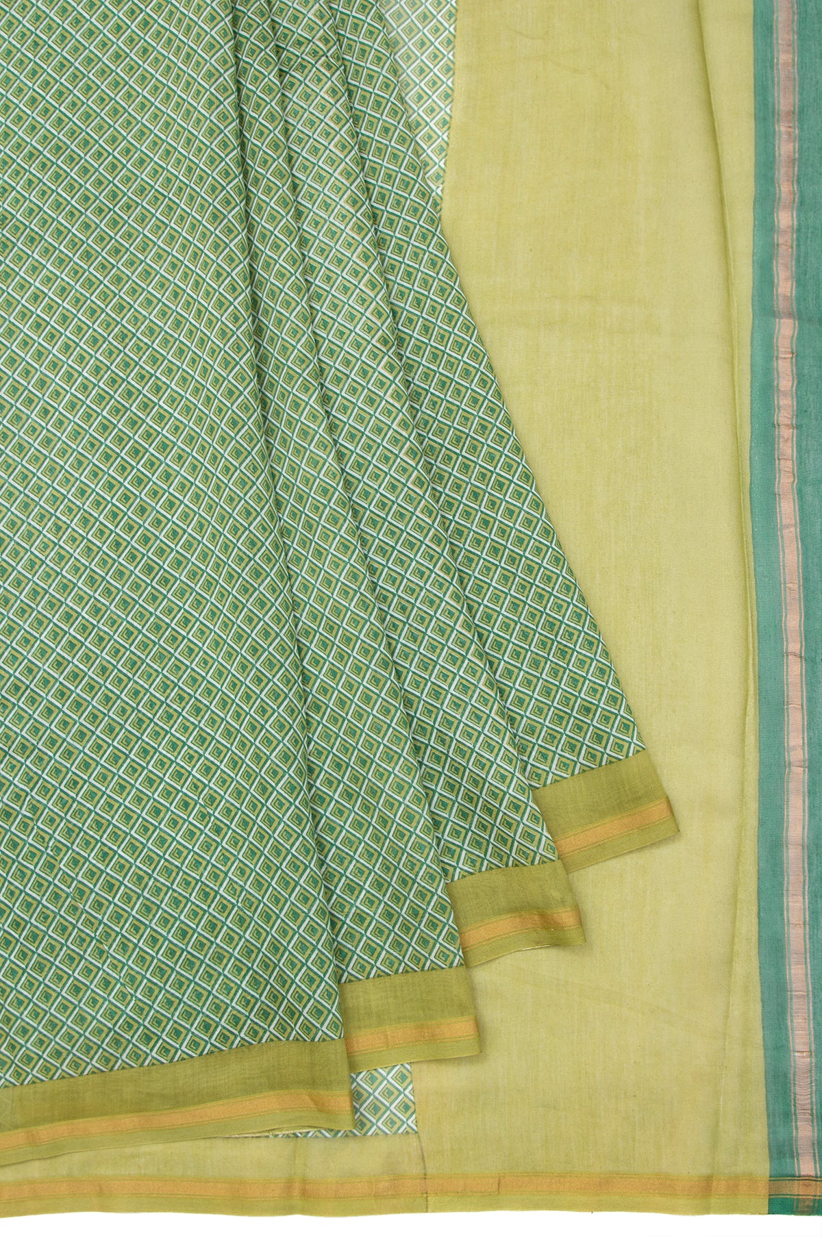 Green Chanderi Cotton Silk Saree with Diamond Butta