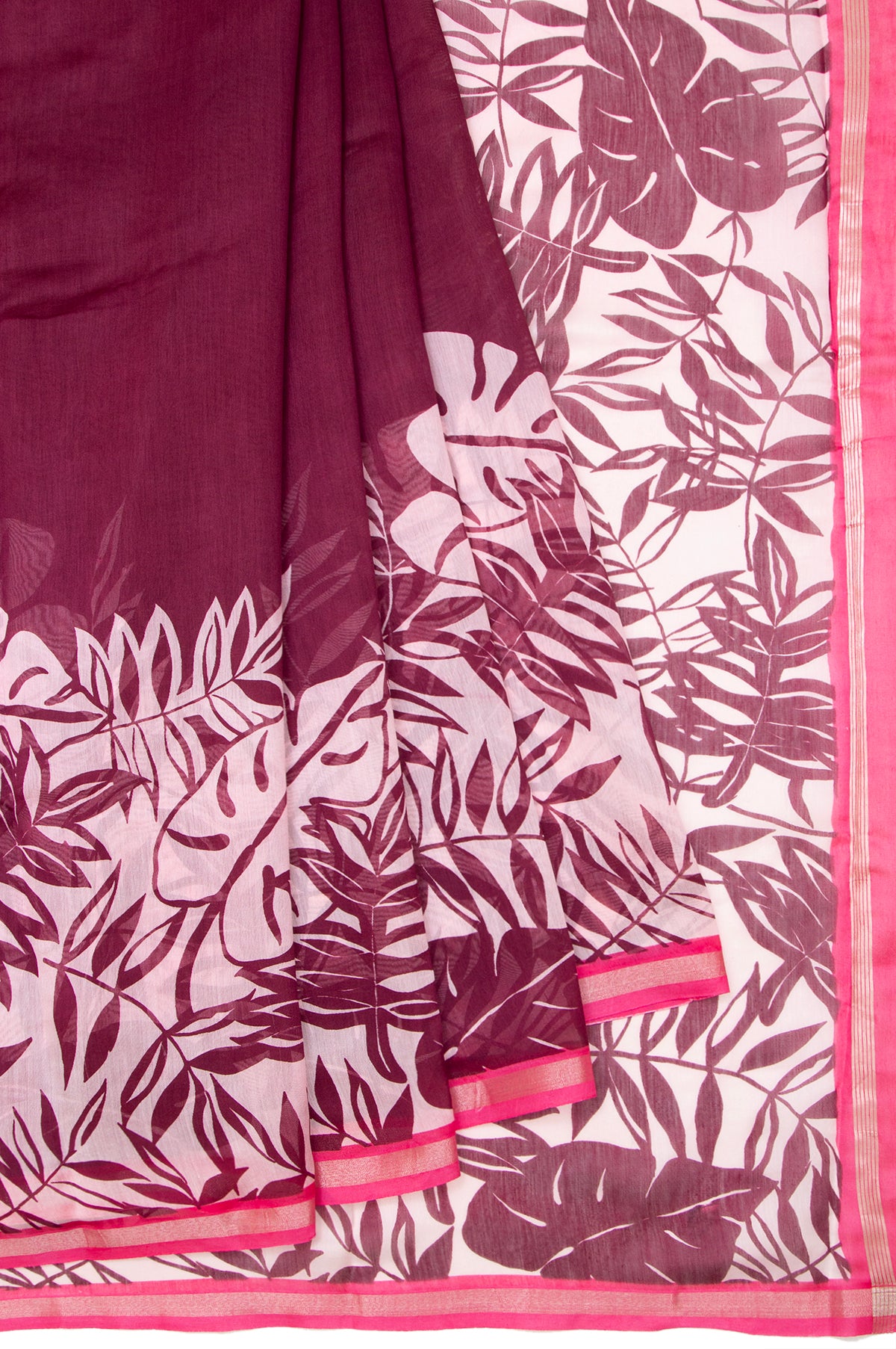 Magenta Chanderi Cotton Silk Saree with Plain Body Design