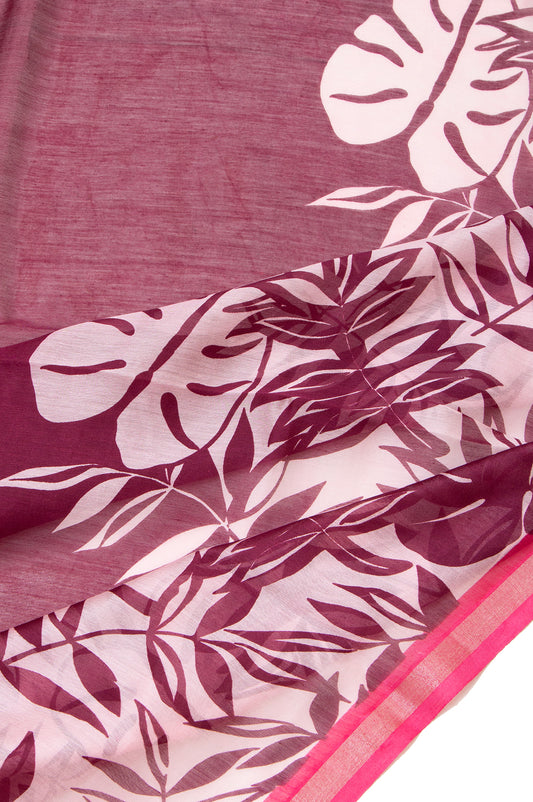 Magenta Chanderi Cotton Silk Saree with Plain Body Design