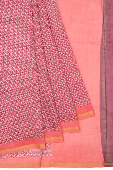 Peach Chanderi Cotton Silk Saree with Gold Zari Border