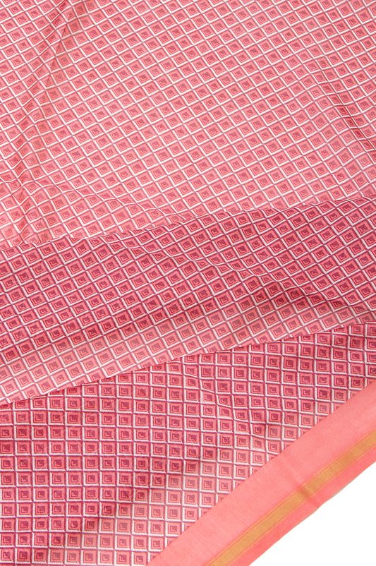 Peach Chanderi Cotton Silk Saree with Checks and Diamond Butta