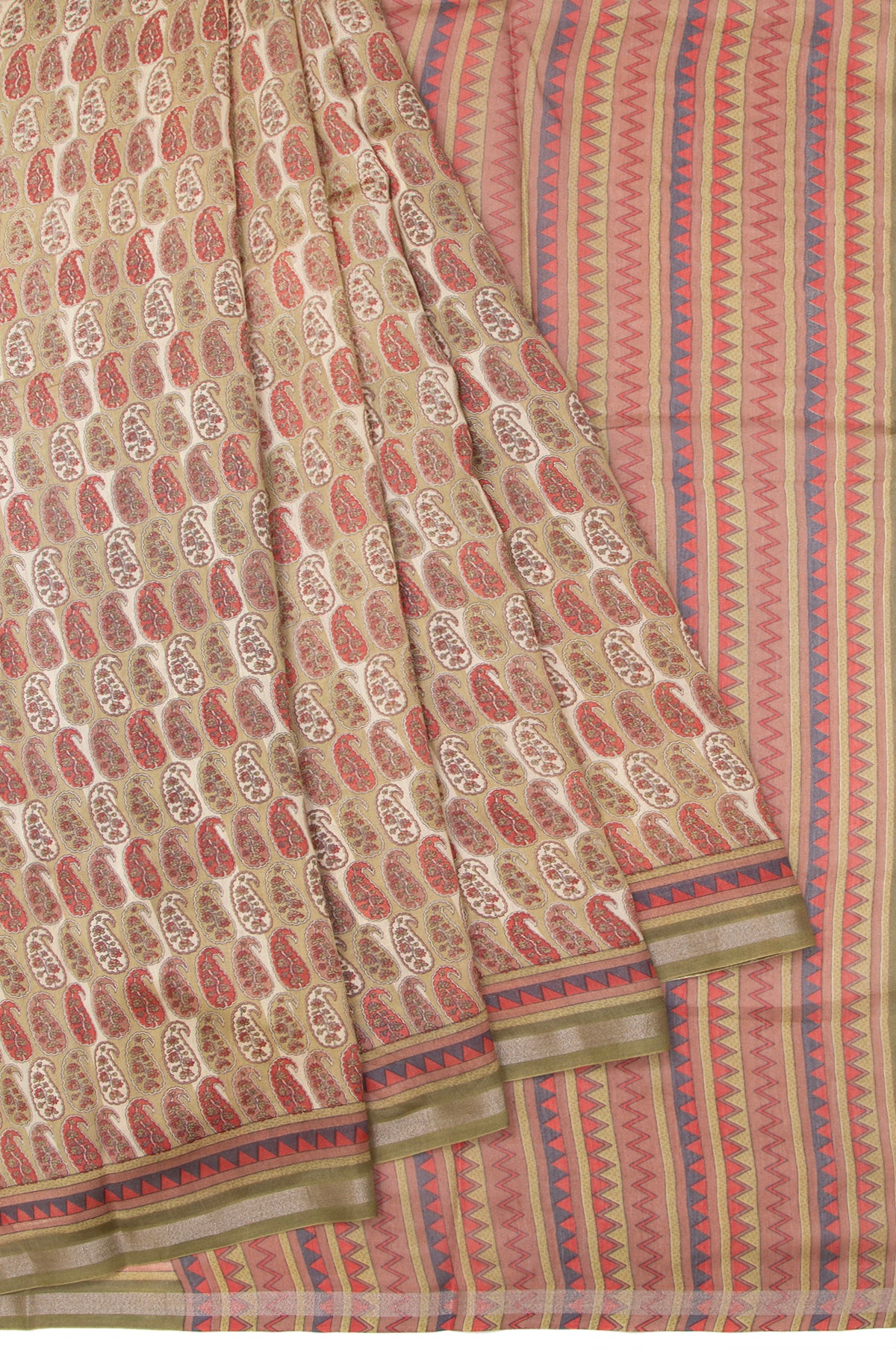 Multicolour Chanderi Cotton Silk Saree with Temple Design