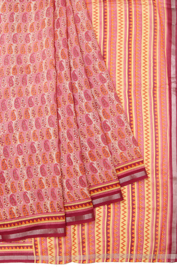 Multicolour Chanderi Cotton Silk Saree with Paisley and Floral Design