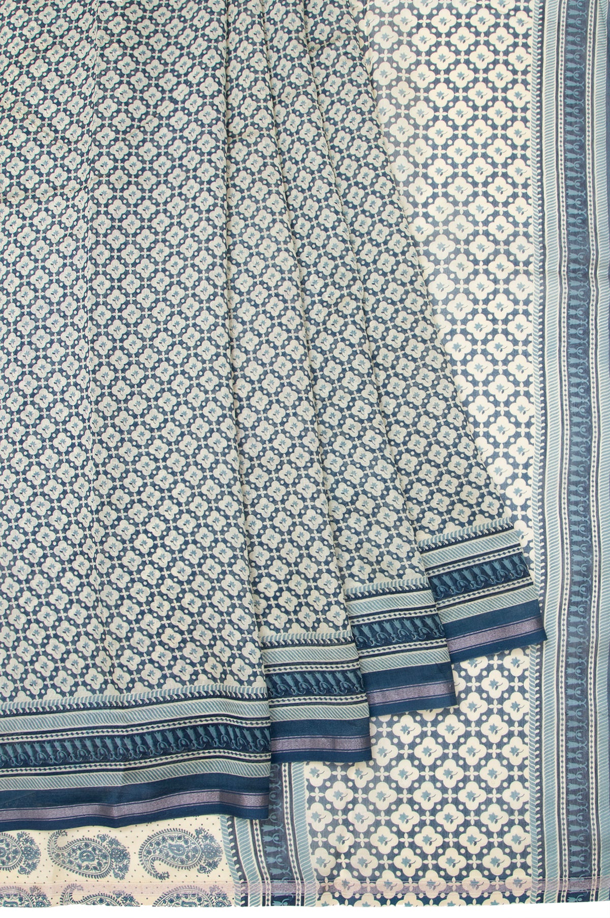 Indigo Blue Chanderi Cotton Silk Saree with Silver Zari Border