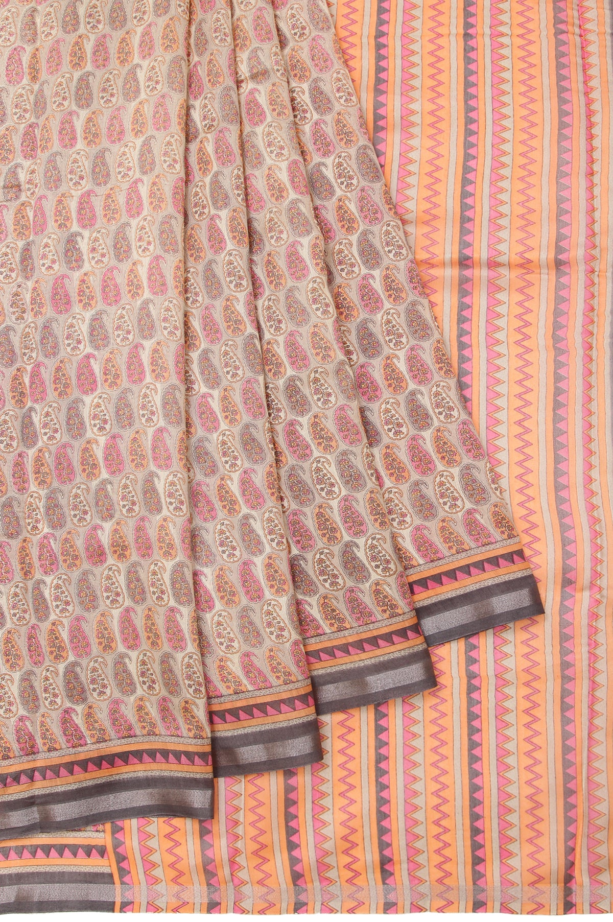 Multicolour Chanderi Cotton Silk Saree with Ash Blouse