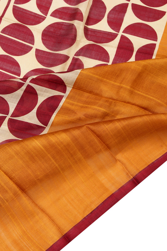 Mustard Pure Silk Saree with Maroon Border and Figure Motifs