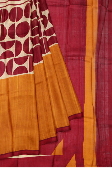 Mustard Pure Silk Saree with Maroon Border and Figure Motifs