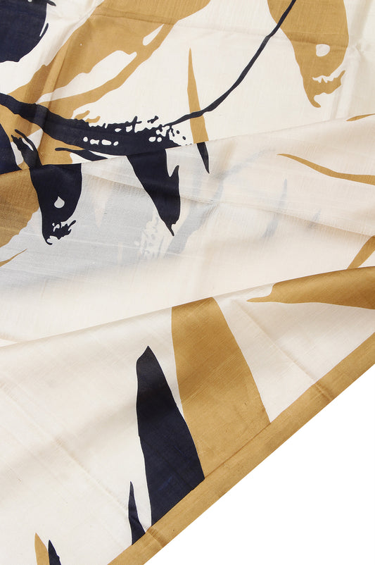 Cream Pure Silk Saree with Sandal Border and Abstract Design