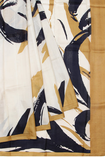 Cream Pure Silk Saree with Sandal Border and Abstract Design