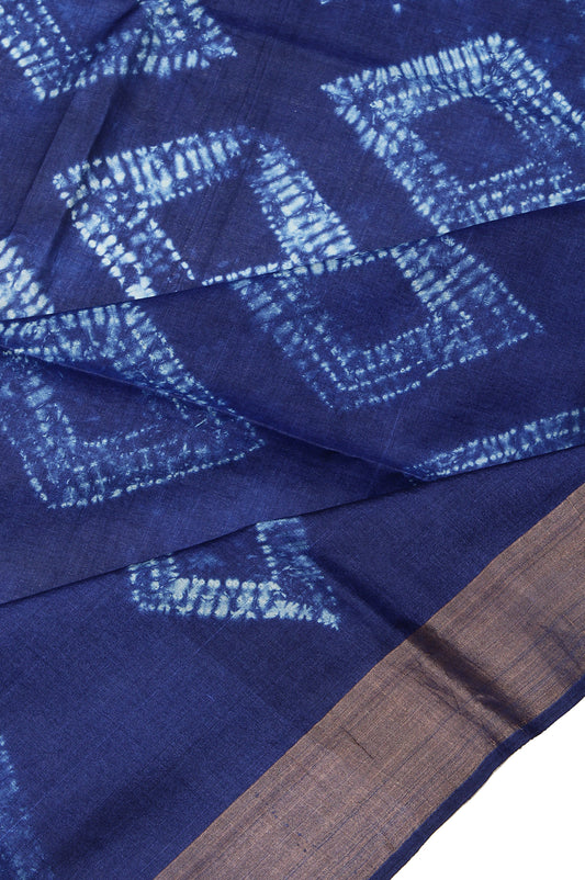 Indigo Blue Tussar Saree with Floral Design