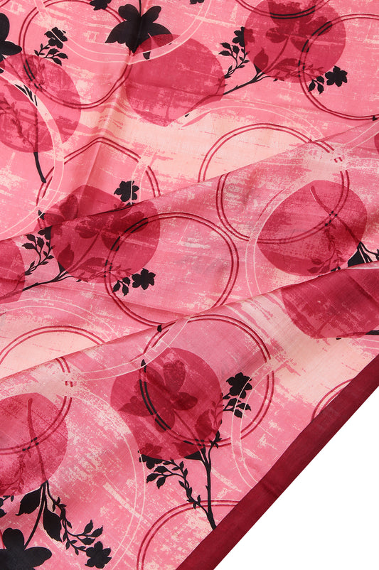 Onion Pink Pure Silk Saree with Printed Floral Design