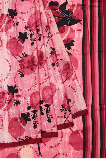 Onion Pink Pure Silk Saree with Printed Floral Design