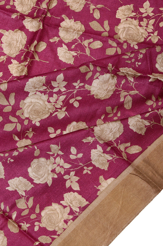 Magenta Tussar Silk Saree with Beige Pallu and Copper Zari